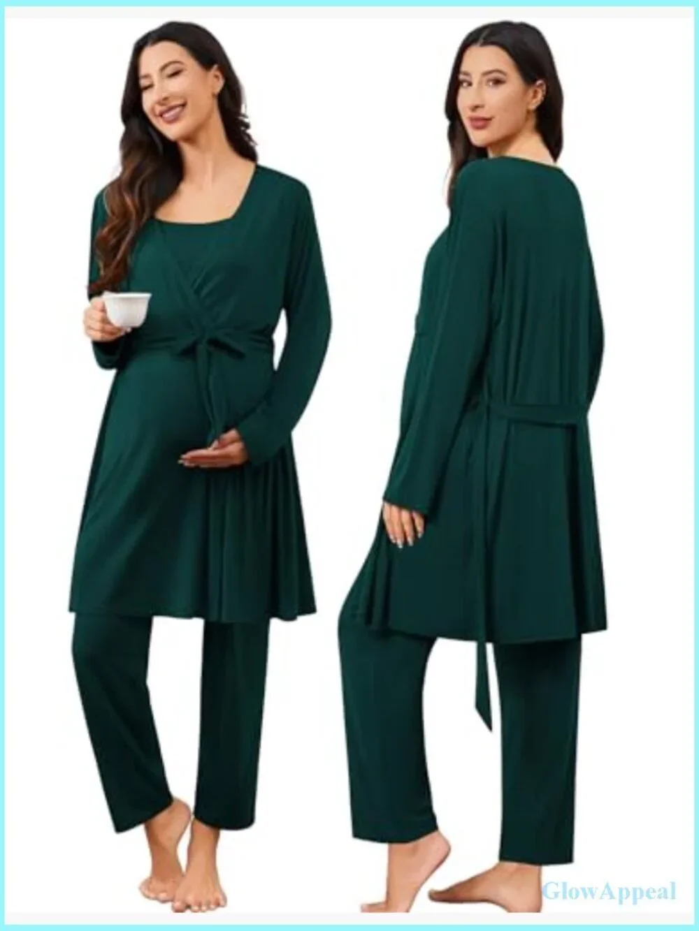 Maternity Nursing Robe Set 3PC Postpartum Pajamas Breastfeeding